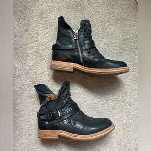 A.S.98 Castagna Nero Leather Buckled Boots In Black Leather Size 36